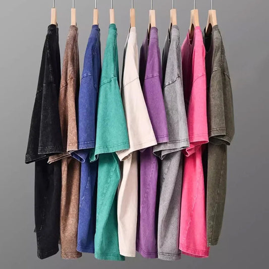 2025 Heavy Men Washed Vintage Oversized T-Shirt Street Hip Hop Punk Tee women Harajuku Casual Cotton Short Sleeve Acid Wash Top - The Discount Plug