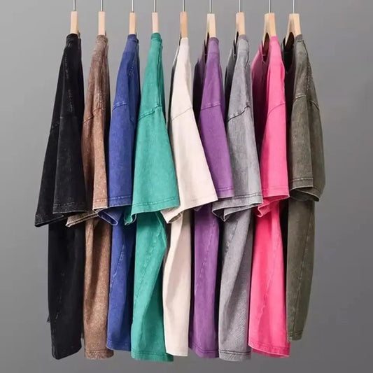 2025 Heavy Men Washed Vintage Oversized T-Shirt Street Hip Hop Punk Tee women Harajuku Casual Cotton Short Sleeve Acid Wash Top - The Discount Plug