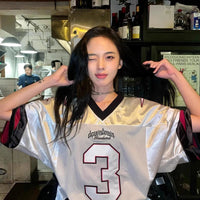 2025 New Korean Ins Trend No. 3 Short Sleeved T-Shirt Lartigent American Retro Jersey Women's Summer Y2K Casual Couple Tee - The Discount Plug