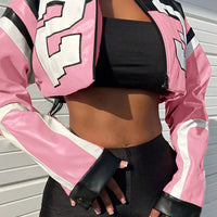 2025 New Women's Artificial Leather Jacket PU Leather Short Jacket Digital Printed Fashion Streetwear Motorcycle Casual Jacket - The Discount Plug