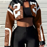 2025 New Women's Artificial Leather Jacket PU Leather Short Jacket Digital Printed Fashion Streetwear Motorcycle Casual Jacket - The Discount Plug