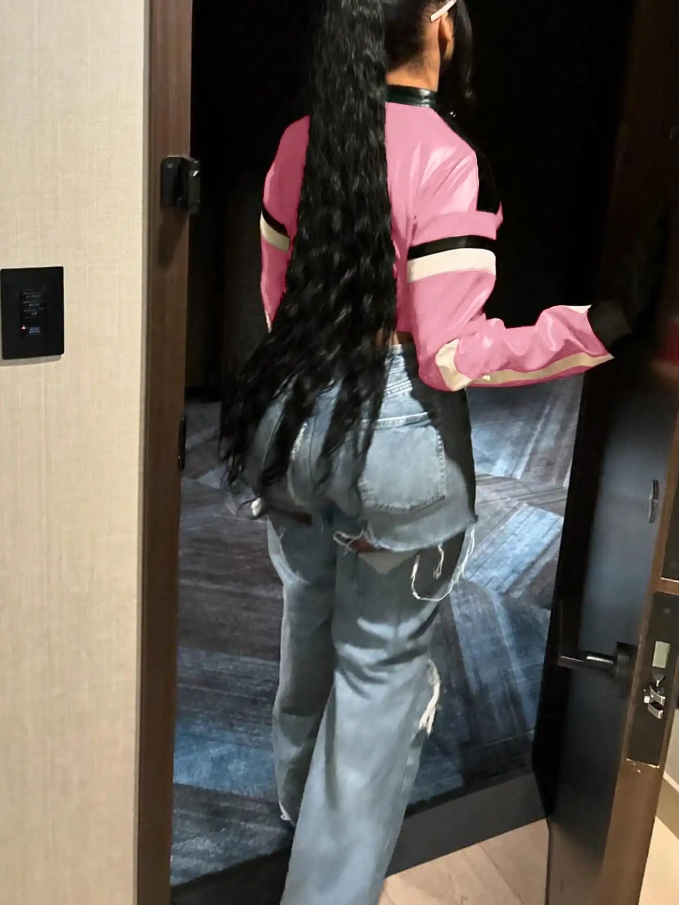 2025 New Women's Artificial Leather Jacket PU Leather Short Jacket Digital Printed Fashion Streetwear Motorcycle Casual Jacket - The Discount Plug