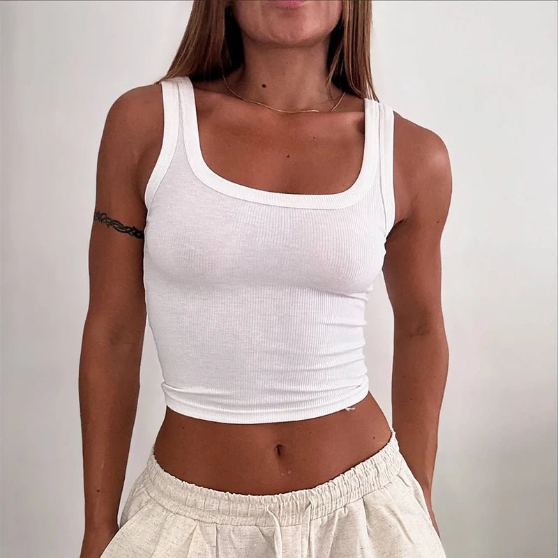 2025 Ribbed Tank Top Women Summer Casual Fitness Short Vest Black And White Knitted Off Shoulder Sexy Crop Top Women - The Discount Plug