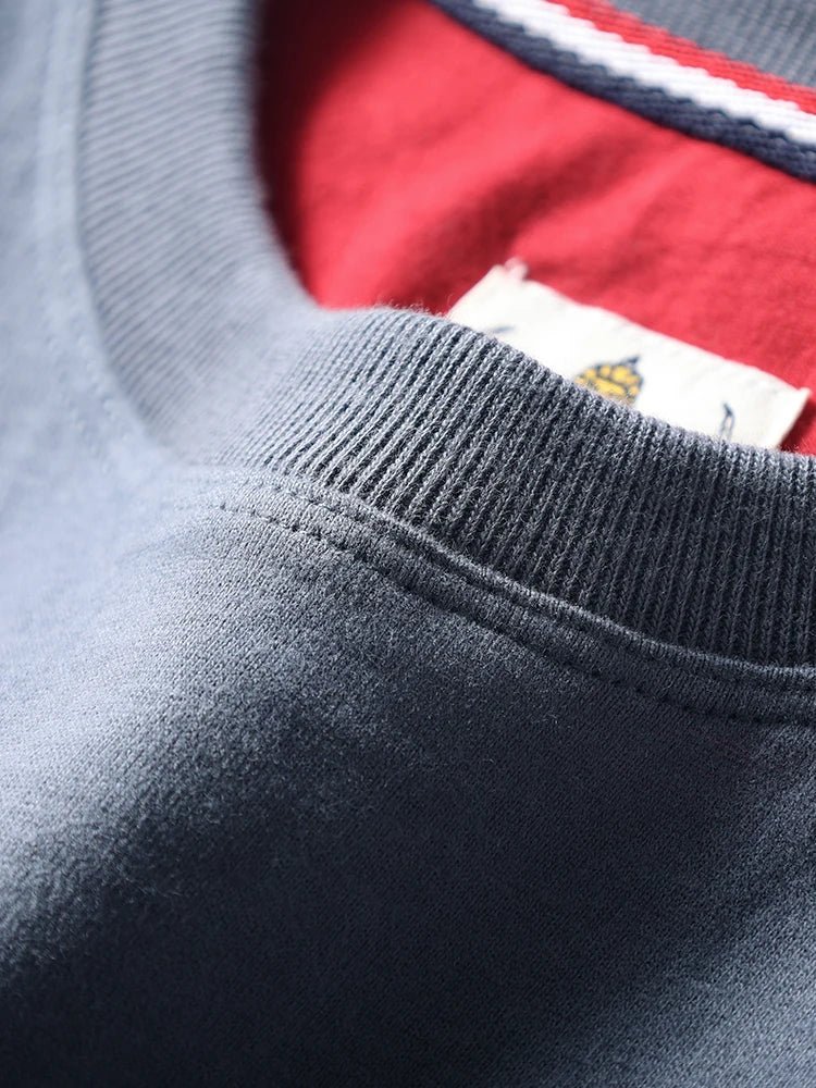 2025 Summer New American Retro Short Sleeve O - neck Solid Color T-shirt Men's Fashion 100% Cotton Washed Casual Terry Cloth Tops - The Discount Plug