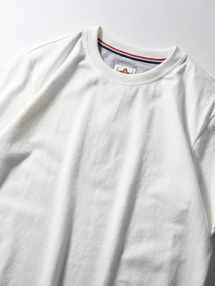 2025 Summer New American Retro Short Sleeve O - neck Solid Color T-shirt Men's Fashion 100% Cotton Washed Casual Terry Cloth Tops - The Discount Plug