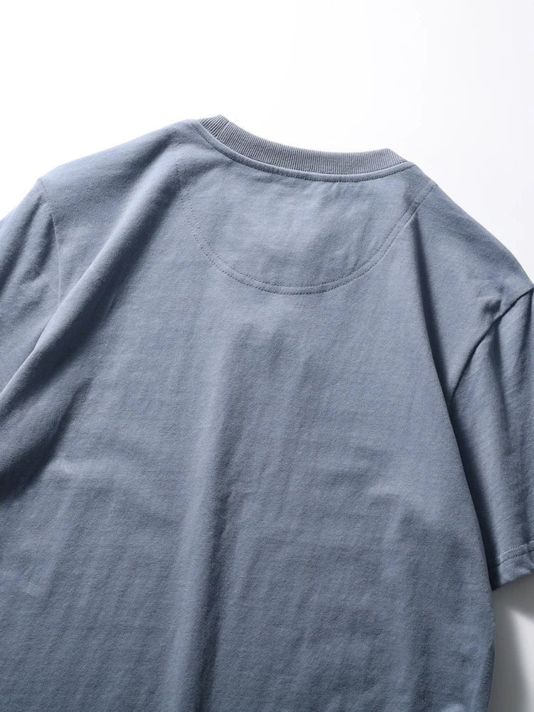 2025 Summer New American Retro Short Sleeve O - neck Solid Color T-shirt Men's Fashion 100% Cotton Washed Casual Terry Cloth Tops - The Discount Plug