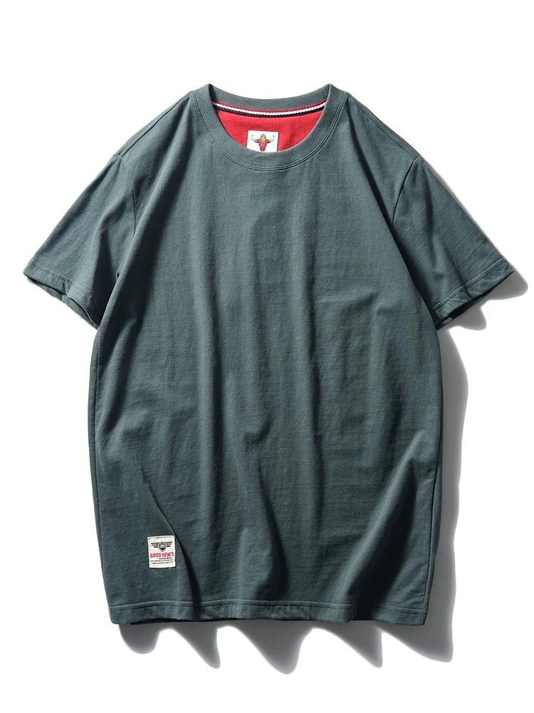 2025 Summer New American Retro Short Sleeve O - neck Solid Color T-shirt Men's Fashion 100% Cotton Washed Casual Terry Cloth Tops - The Discount Plug