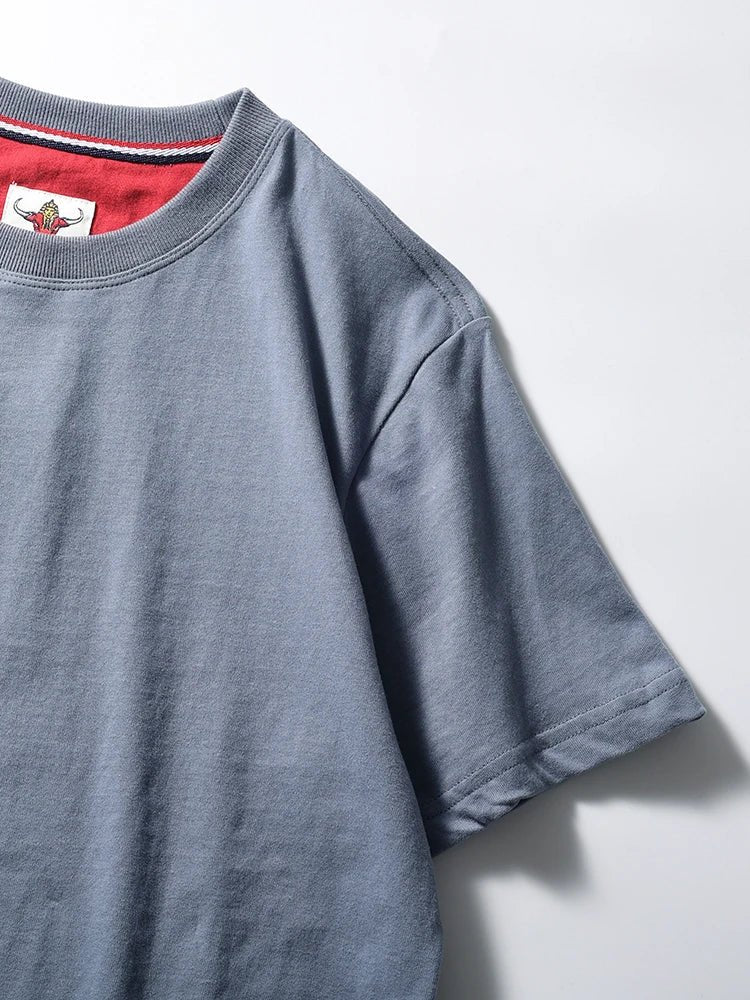 2025 Summer New American Retro Short Sleeve O - neck Solid Color T-shirt Men's Fashion 100% Cotton Washed Casual Terry Cloth Tops - The Discount Plug