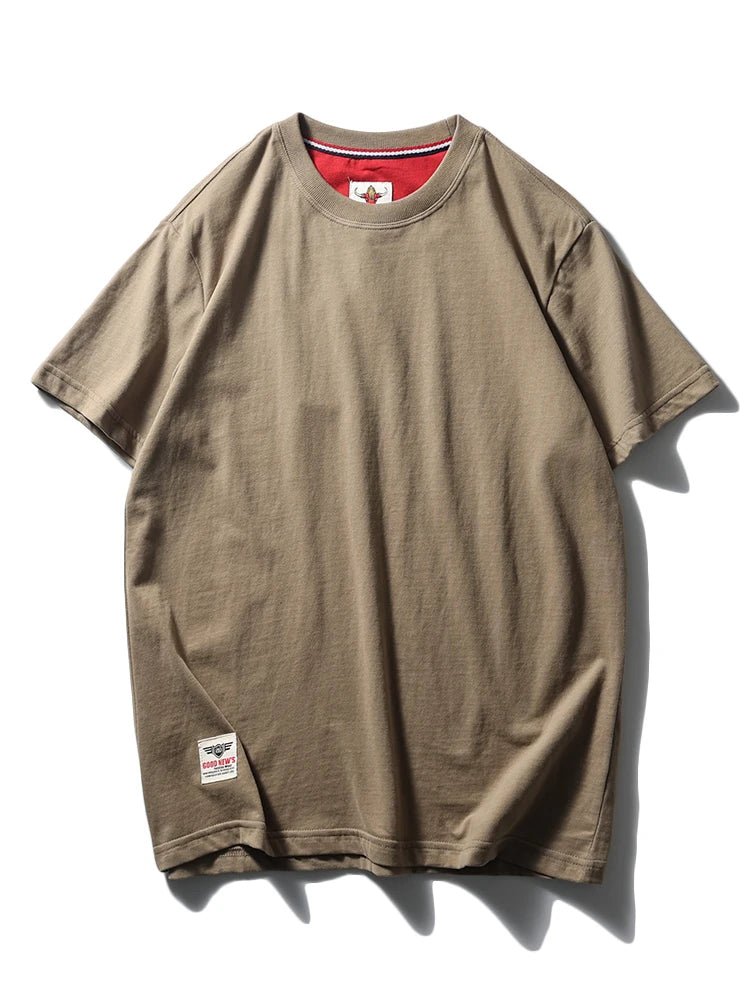 2025 Summer New American Retro Short Sleeve O - neck Solid Color T-shirt Men's Fashion 100% Cotton Washed Casual Terry Cloth Tops - The Discount Plug