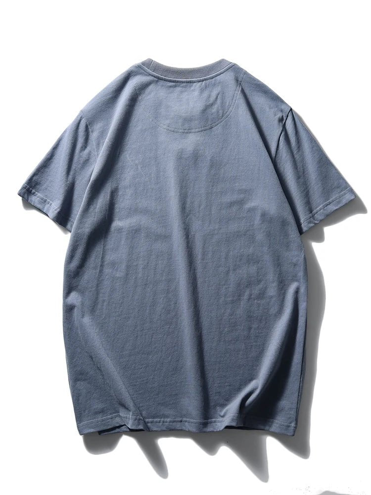 2025 Summer New American Retro Short Sleeve O - neck Solid Color T-shirt Men's Fashion 100% Cotton Washed Casual Terry Cloth Tops - The Discount Plug