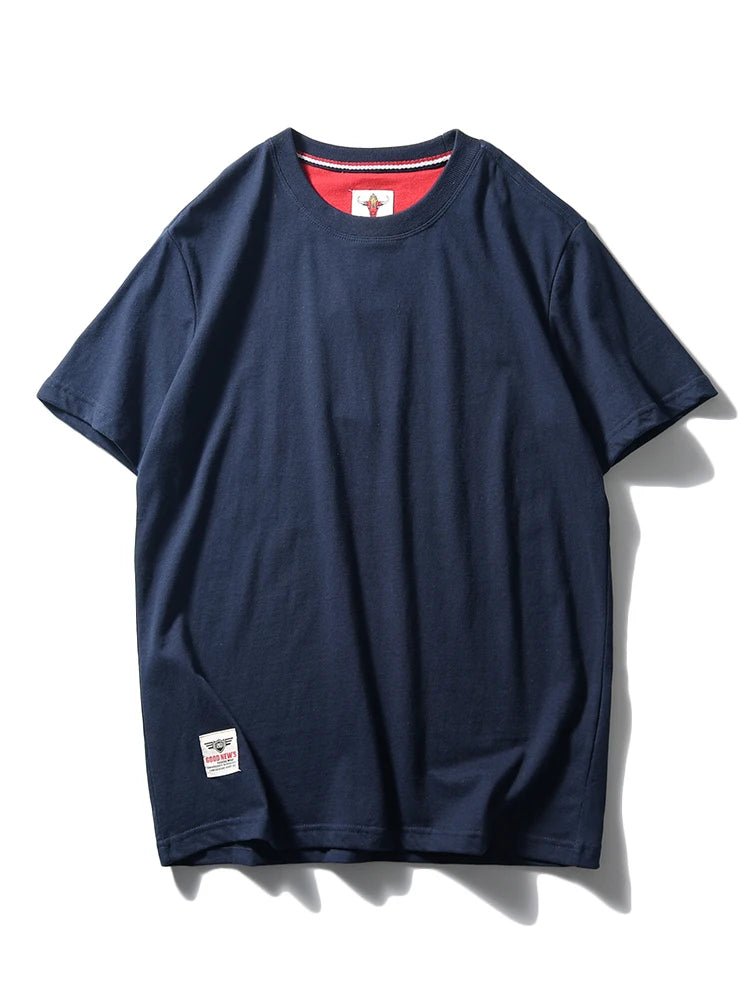 2025 Summer New American Retro Short Sleeve O - neck Solid Color T-shirt Men's Fashion 100% Cotton Washed Casual Terry Cloth Tops - The Discount Plug