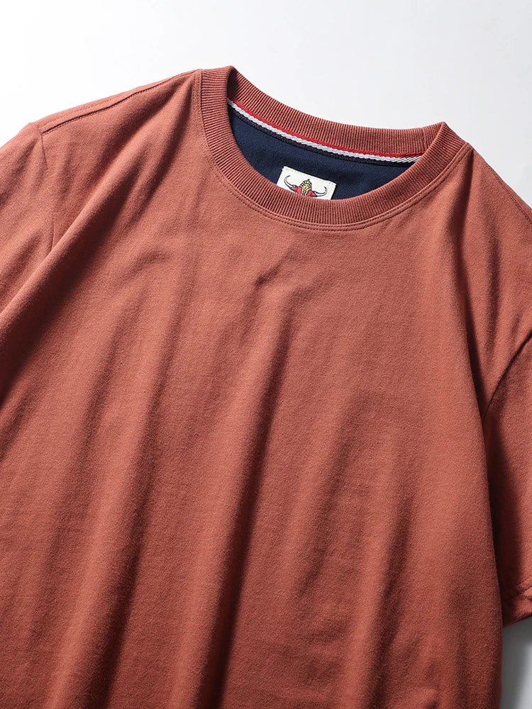 2025 Summer New American Retro Short Sleeve O - neck Solid Color T-shirt Men's Fashion 100% Cotton Washed Casual Terry Cloth Tops - The Discount Plug