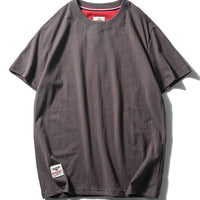 2025 Summer New American Retro Short Sleeve O - neck Solid Color T-shirt Men's Fashion 100% Cotton Washed Casual Terry Cloth Tops - The Discount Plug