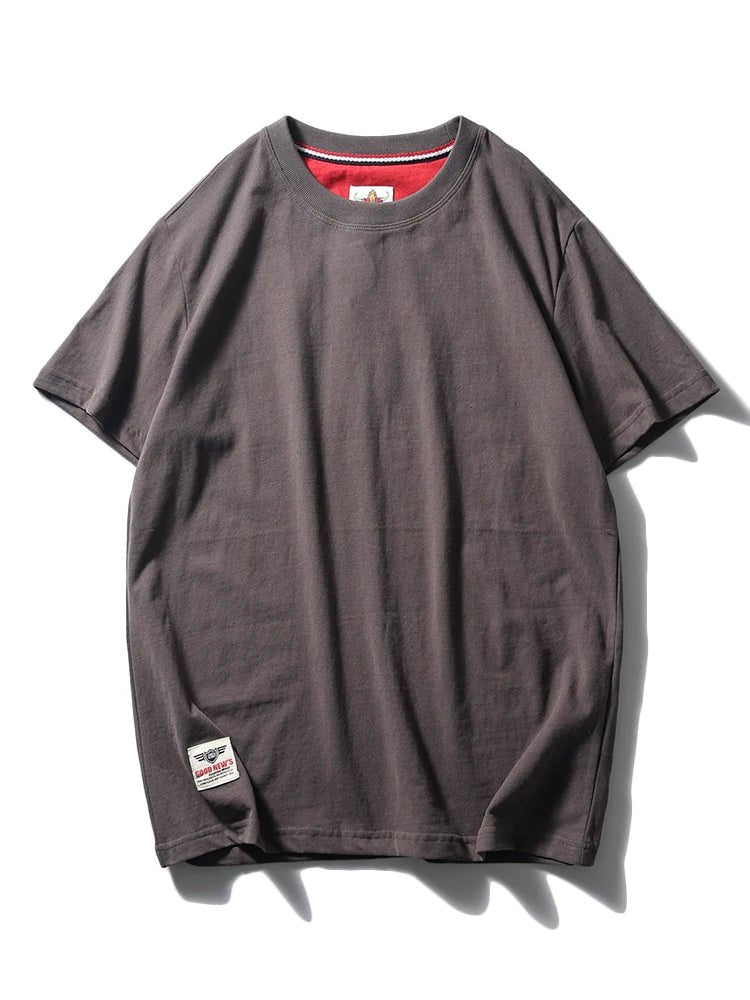 2025 Summer New American Retro Short Sleeve O - neck Solid Color T-shirt Men's Fashion 100% Cotton Washed Casual Terry Cloth Tops - The Discount Plug