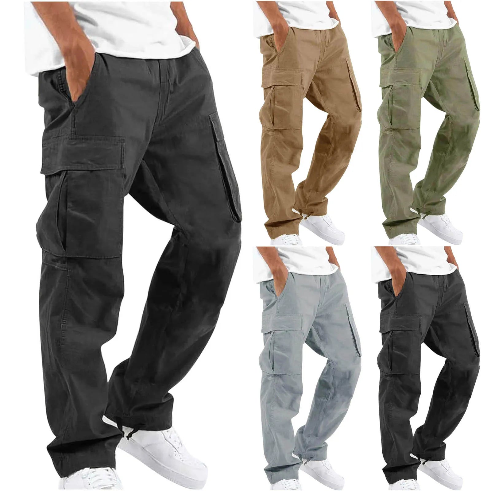 2025new men's workwear pants, European and American men's loose straight casual pants, men's workwear pocket pants - The Discount Plug