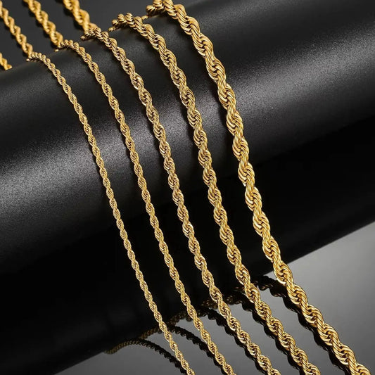 2/3/4/5/6mm Stainless Steel Twisted Rope Chain Necklace for Men Women Gold Color Plated Neck Chains Choker Metal Jewelry Gift - The Discount Plug