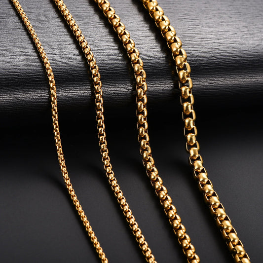 2/3/4/5mm Gold Color Plated Stainless Steel Square Box Chain Rolo Necklace Metal Jewelry for Women and Men Choker 14 - 40 inches - The Discount Plug
