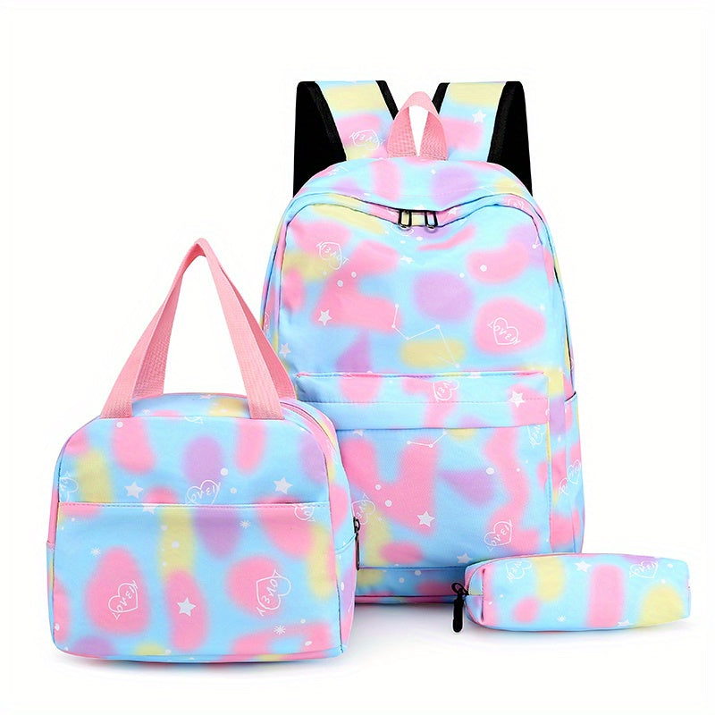 Kawaii Backpack, Tie Dye Cartoon Pattern School Bag with & Pencil Case for School Use