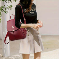 Chic & Stylish Women's Backpack: Solid Faux Leather, Secure Zipper, Metal Accents – Perfect for School and Travel