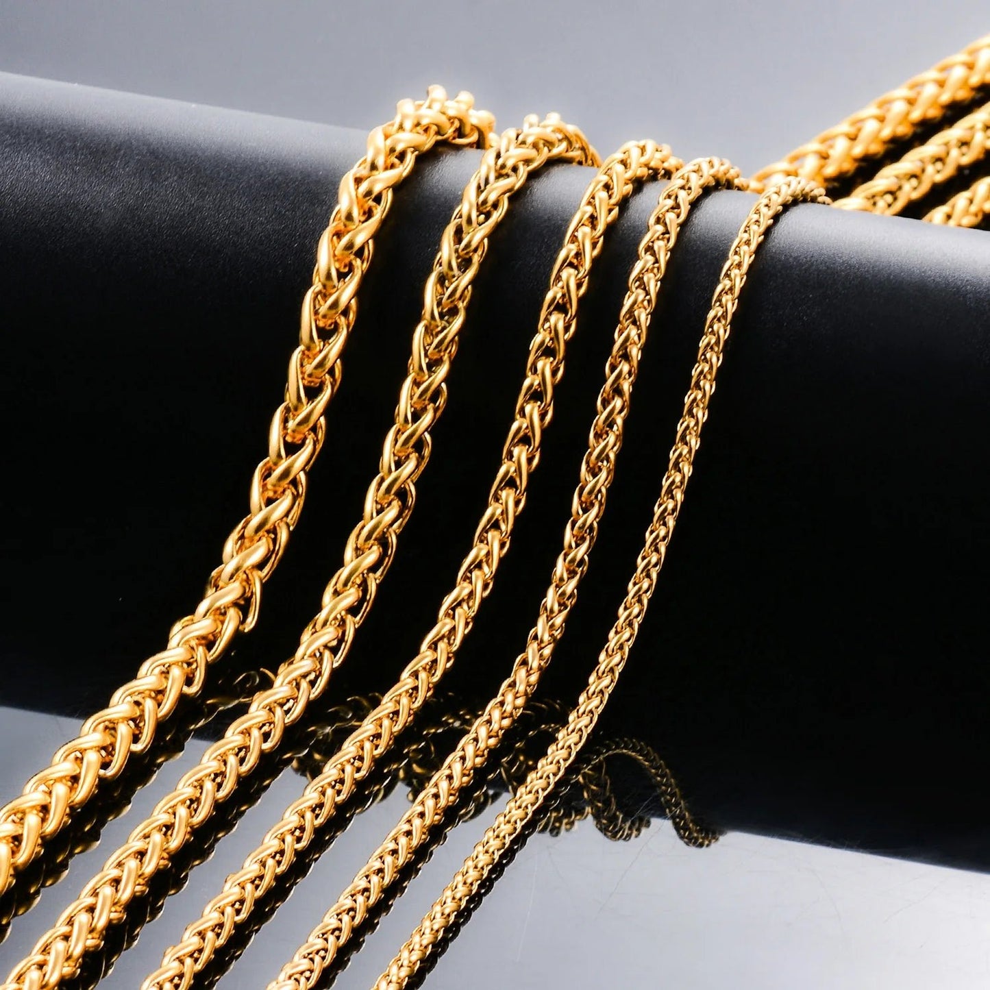 3/4/5/6/7mm Wide Stainless Steel Wheat Weave Chain Necklace Gold Color for Women Men Hip Hop Punk Fashion Jewelry - The Discount Plug