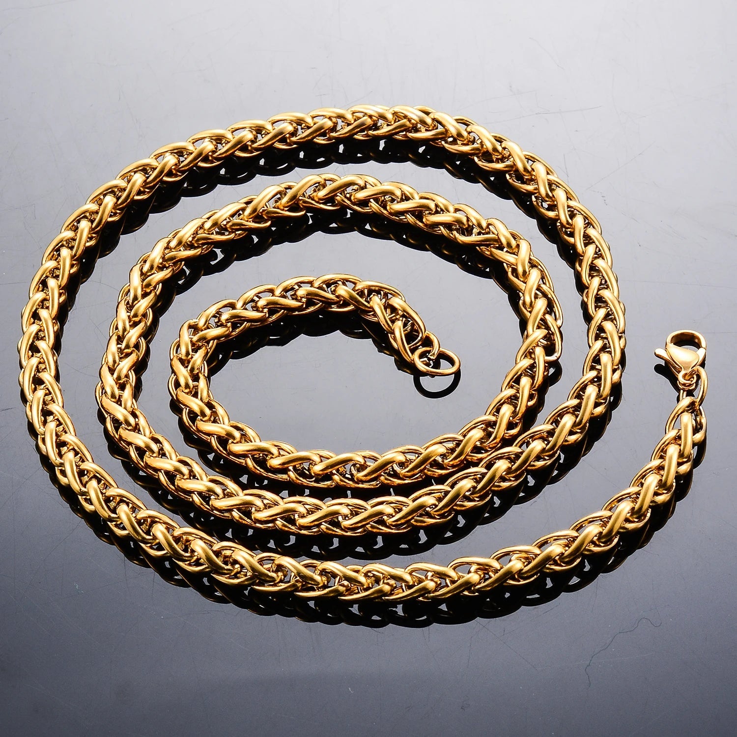 3/4/5/6/7mm Wide Stainless Steel Wheat Weave Chain Necklace Gold Color for Women Men Hip Hop Punk Fashion Jewelry - The Discount Plug