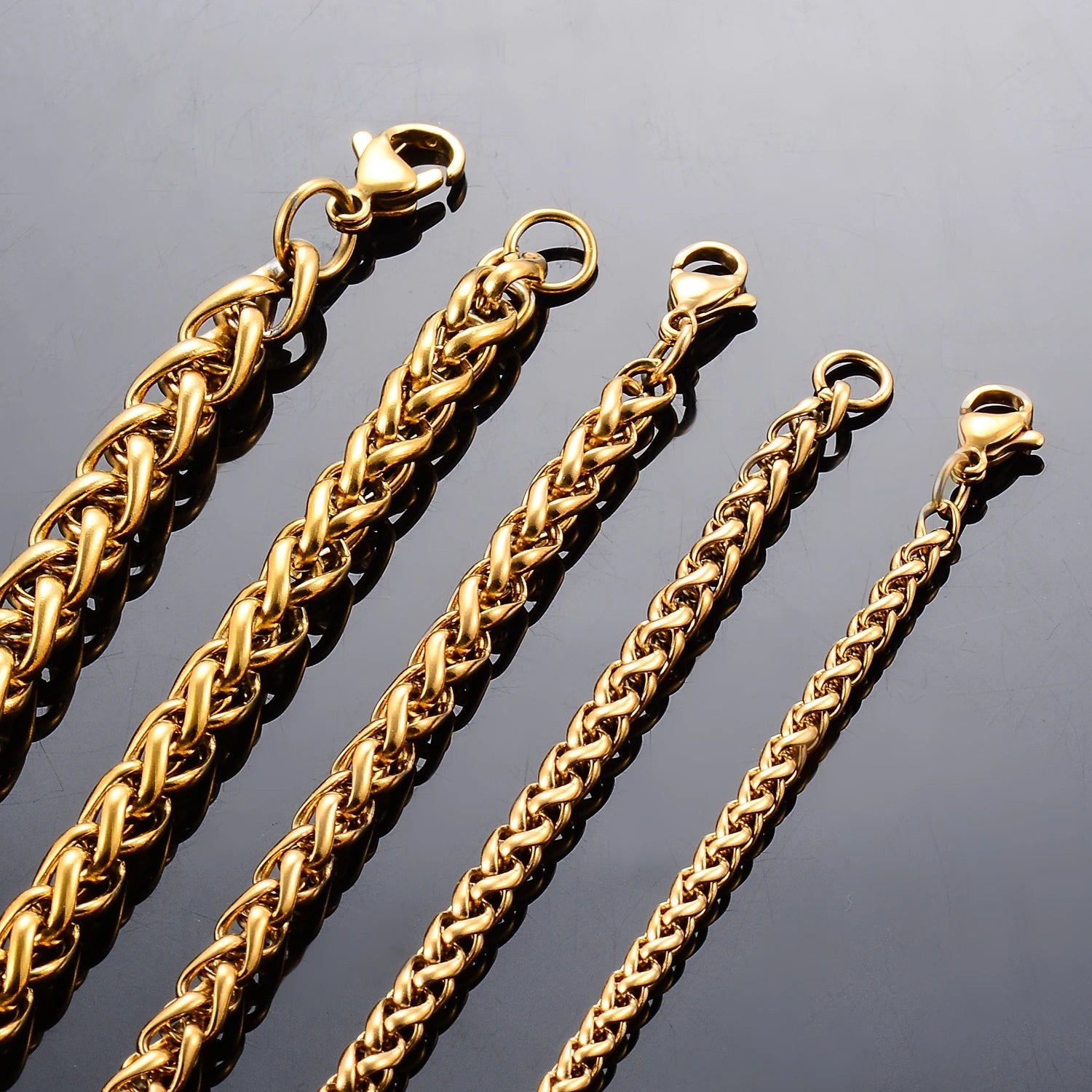 3/4/5/6/7mm Wide Stainless Steel Wheat Weave Chain Necklace Gold Color for Women Men Hip Hop Punk Fashion Jewelry - The Discount Plug