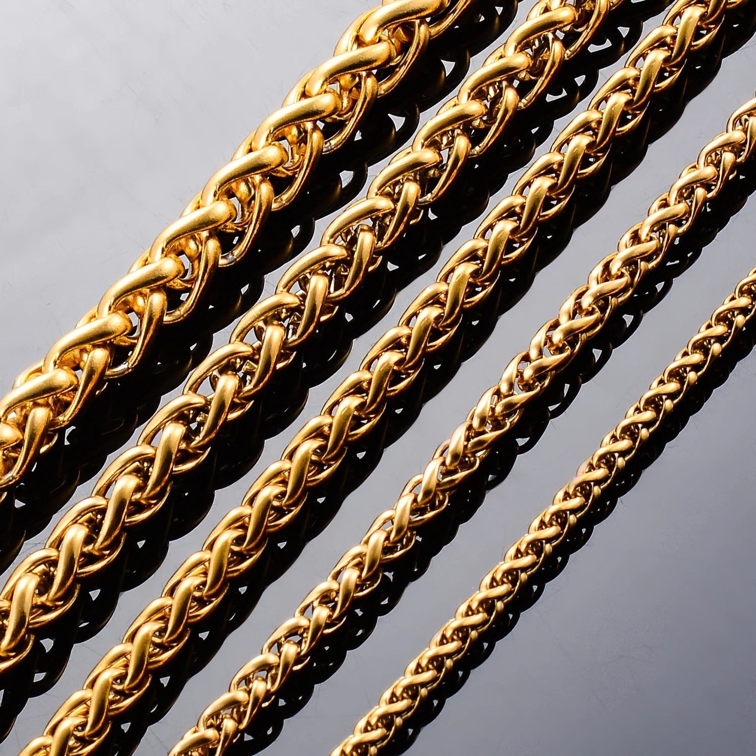 3/4/5/6/7mm Wide Stainless Steel Wheat Weave Chain Necklace Gold Color for Women Men Hip Hop Punk Fashion Jewelry - The Discount Plug