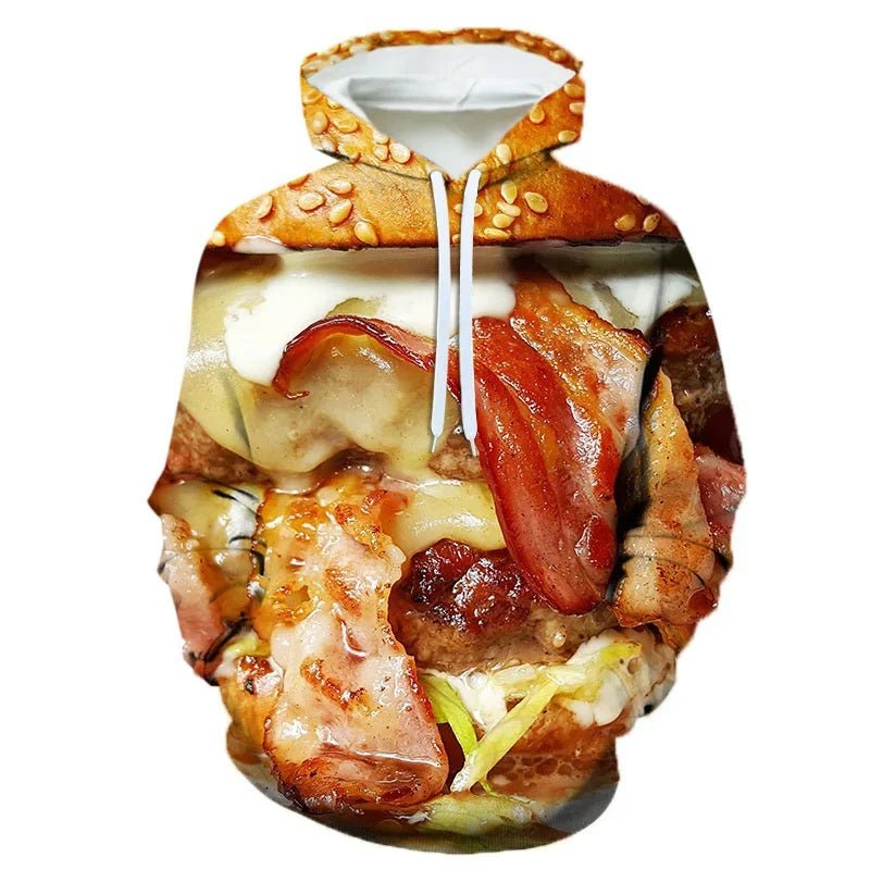 3D Printing Steak Salad French Fries Food Hoodie For Men Long Sleeves Hooded Sweatshirt Hamburger Pattern Casual Pullovers - The Discount Plug