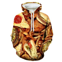 3D Printing Steak Salad French Fries Food Hoodie For Men Long Sleeves Hooded Sweatshirt Hamburger Pattern Casual Pullovers - The Discount Plug