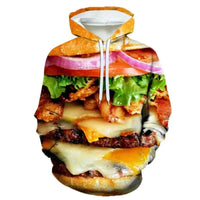 3D Printing Steak Salad French Fries Food Hoodie For Men Long Sleeves Hooded Sweatshirt Hamburger Pattern Casual Pullovers - The Discount Plug