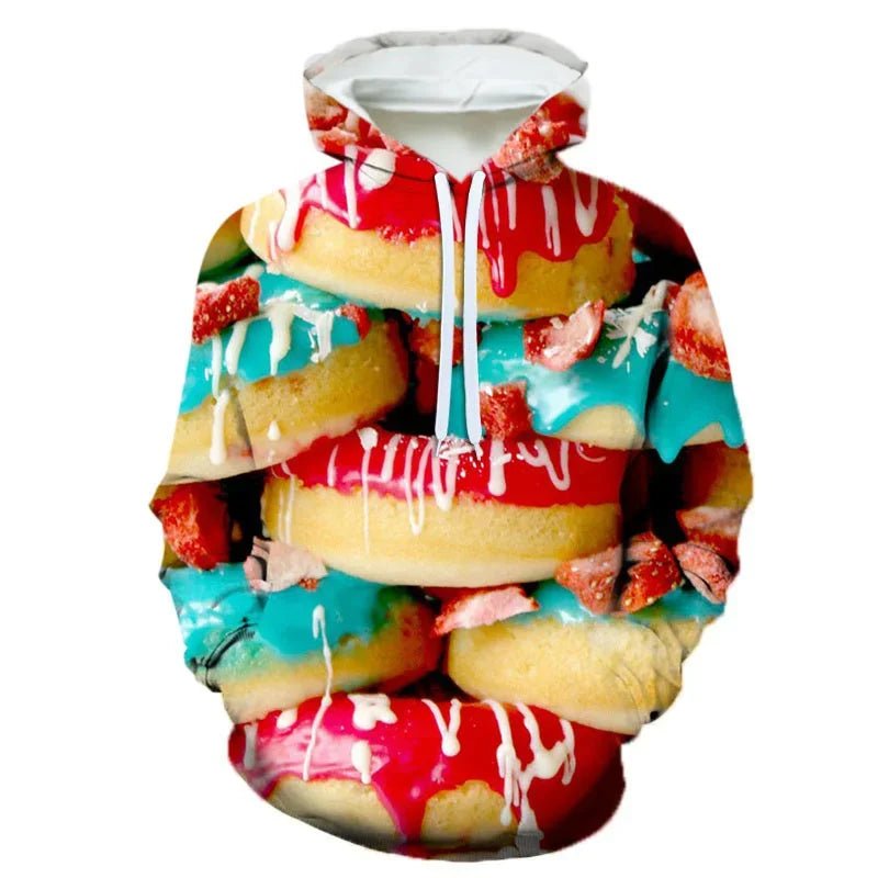 3D Printing Steak Salad French Fries Food Hoodie For Men Long Sleeves Hooded Sweatshirt Hamburger Pattern Casual Pullovers - The Discount Plug