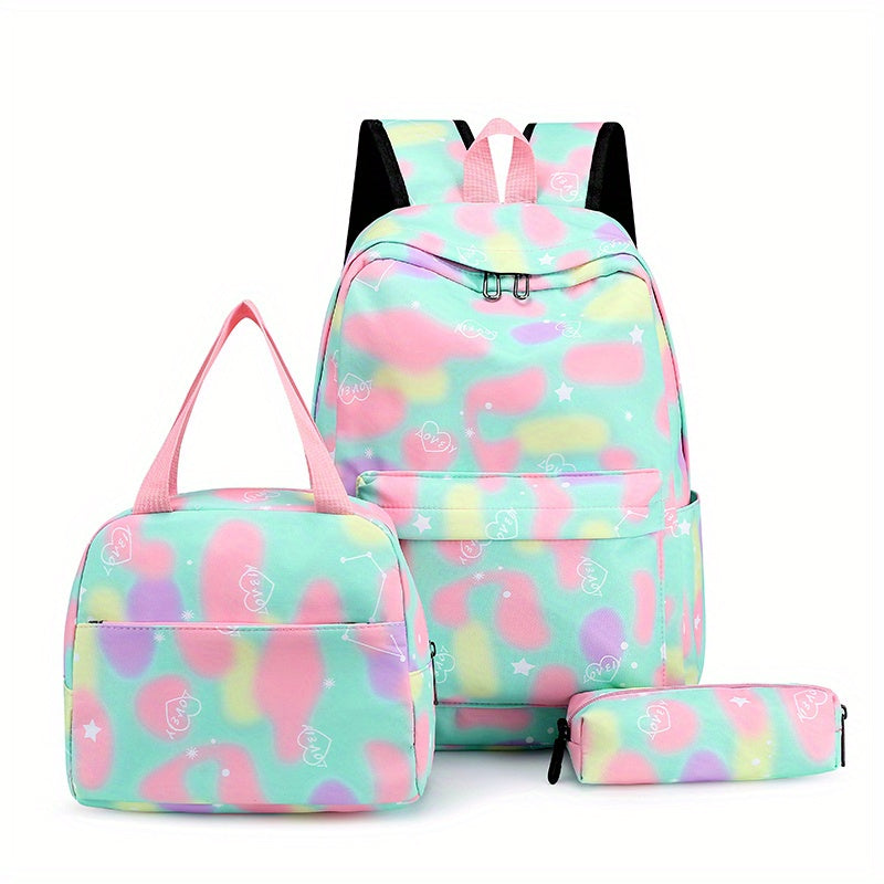 Kawaii Backpack, Tie Dye Cartoon Pattern School Bag with & Pencil Case for School Use
