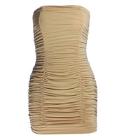 5 Colors New Sexy Bandeau Wrinkled Pleated Dress Short Club Ladies 2025 Summer Bodycon Dress Evening Party Tight Mini Dress D262 - The Discount Plug