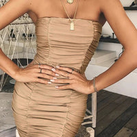 5 Colors New Sexy Bandeau Wrinkled Pleated Dress Short Club Ladies 2025 Summer Bodycon Dress Evening Party Tight Mini Dress D262 - The Discount Plug