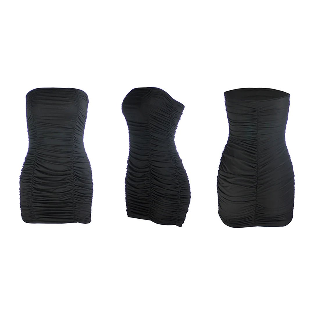 5 Colors New Sexy Bandeau Wrinkled Pleated Dress Short Club Ladies 2025 Summer Bodycon Dress Evening Party Tight Mini Dress D262 - The Discount Plug