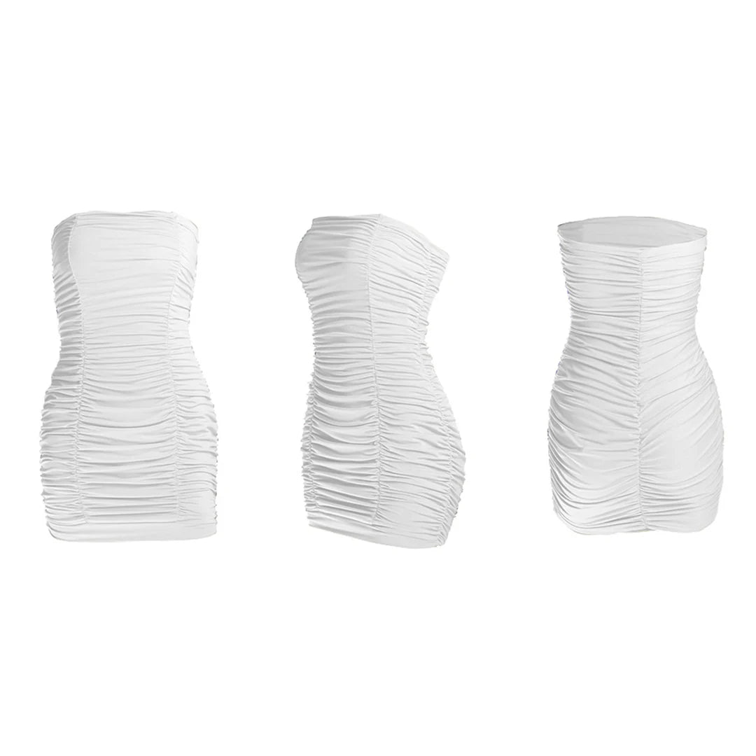 5 Colors New Sexy Bandeau Wrinkled Pleated Dress Short Club Ladies 2025 Summer Bodycon Dress Evening Party Tight Mini Dress D262 - The Discount Plug