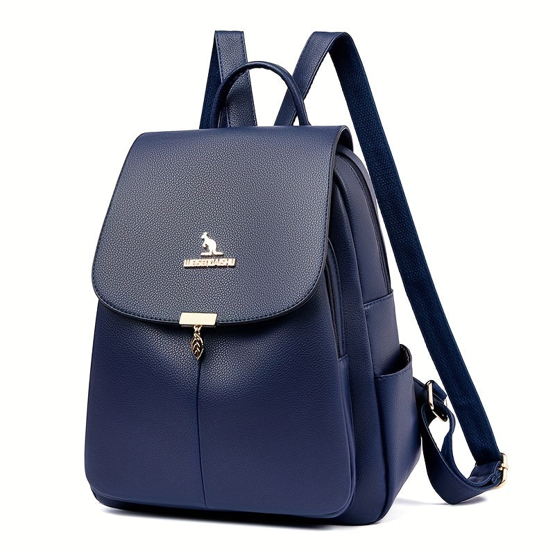 Chic & Stylish Women's Backpack: Solid Faux Leather, Secure Zipper, Metal Accents – Perfect for School and Travel