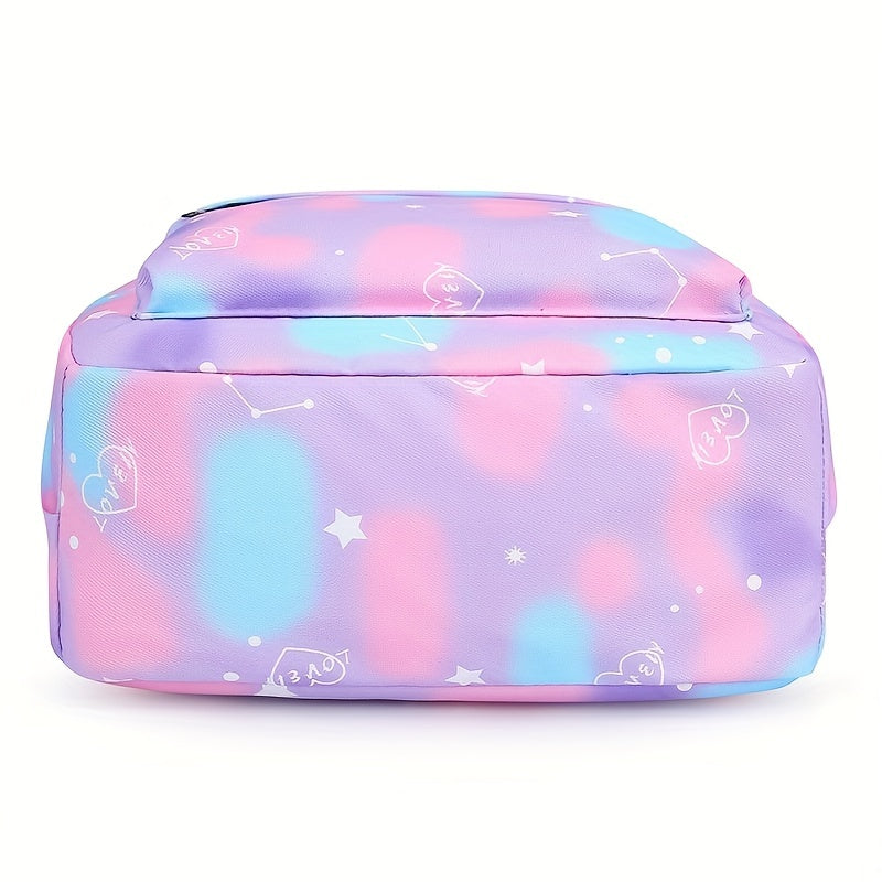 Kawaii Backpack, Tie Dye Cartoon Pattern School Bag with & Pencil Case for School Use