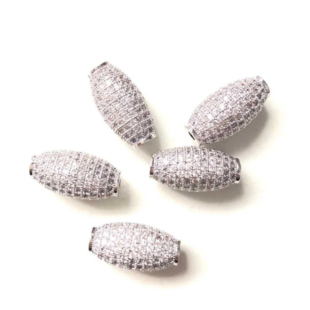 5pcs Zirconia Paved Olive Beads Spacers Centerpiece for Women Jewelry Bracelet Necklace Making Bling Gold - Plated Waist Accessory - The Discount Plug