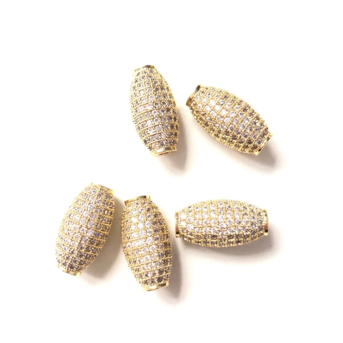 5pcs Zirconia Paved Olive Beads Spacers Centerpiece for Women Jewelry Bracelet Necklace Making Bling Gold - Plated Waist Accessory - The Discount Plug