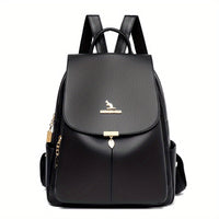 Chic & Stylish Women's Backpack: Solid Faux Leather, Secure Zipper, Metal Accents – Perfect for School and Travel