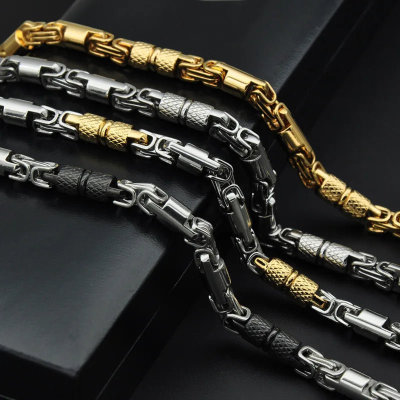 6mm Heavy 18K Gold Color Stainless Steel Byzantine Chain Necklace Men Women Punk Rock Hiphop Black Biker Bike Choker Jewelry - The Discount Plug