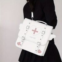 Adorable Kawaii Womens Backpack - Fashion-Forward Flap with Buckles & Rivets Decor - Versatile School or Casual Handbag