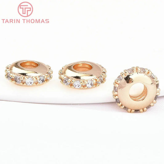 (7817)6PCS 9x3.5MM 24K Gold Color Brass with Zircon Round Septal Beads Necklaces Beads High Quality Jewelry Findings Accessories - The Discount Plug