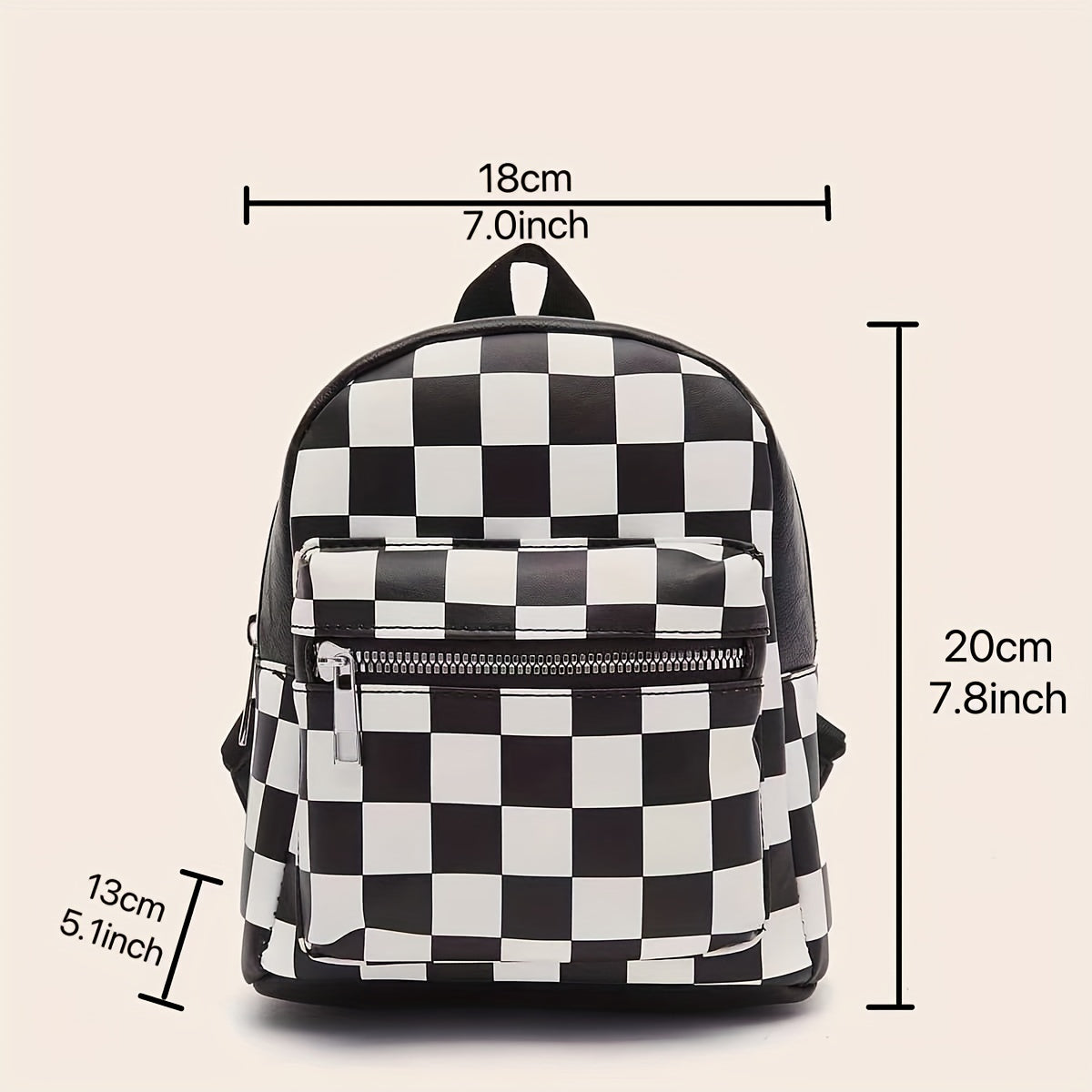 Checkered Backpack For Women, Mini Faux Leather Daypack, Plaid Pattern Travel School Bag