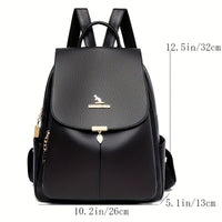 Chic & Stylish Women's Backpack: Solid Faux Leather, Secure Zipper, Metal Accents – Perfect for School and Travel
