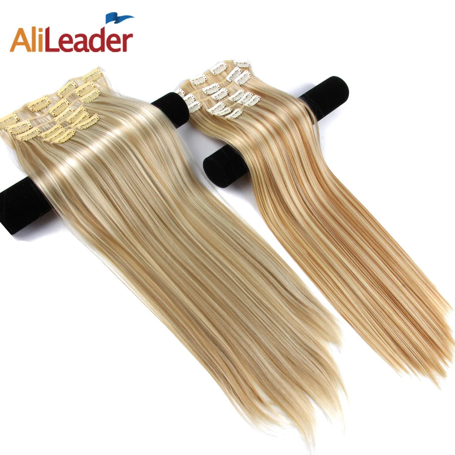 Alileader Synthetic Hair 16 Clip In Hair Extension Clip For Women 6Pcs/Set Hair Extension Clip In Ombre Fake Hairpiece Long Wavy