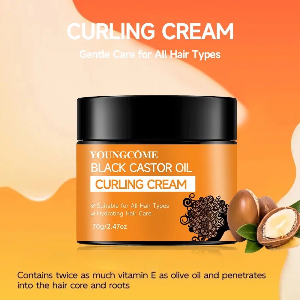 Black Castor Oil Curl Defining Cream Non-stick Hydrates & eliminates frizz, Hair-Smoothing Anti-Frizz Cream to Define 40/70g hot