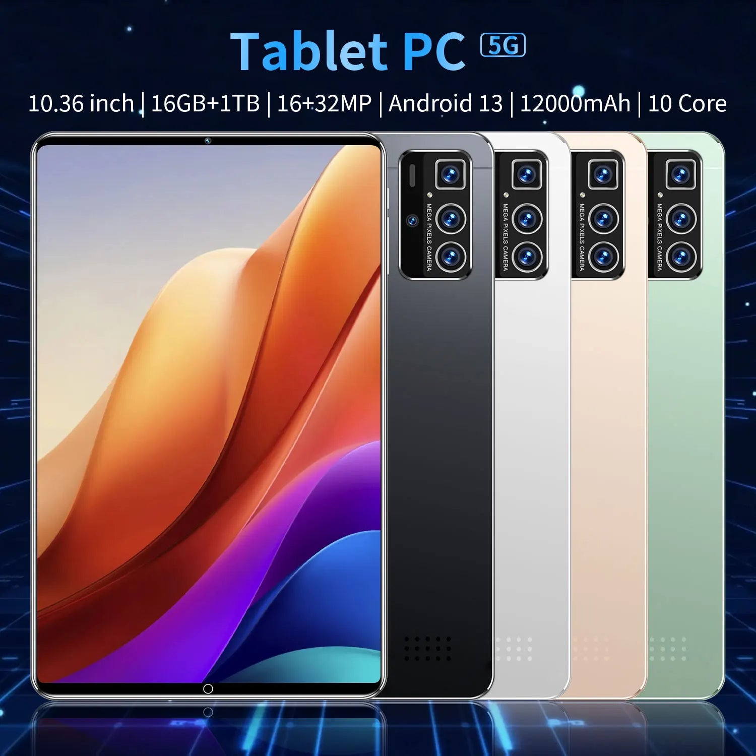 2025 5G Original 10.36Inch Tablet Android 16GB RAM 1TB ROM 12000mAh battery Android 13.0 MTK6797 10-core WiFi Network Dual Sim