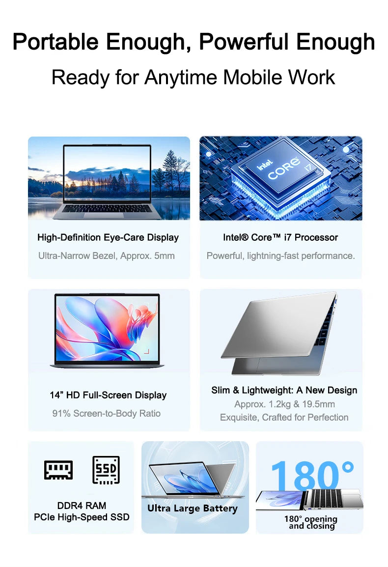 New Ultra Slim Laptop Intel Core i7 8650U 14.1" 32GB RAM 2TB SSD Gaming PC Office Study Computer PC Windows 11 Pro